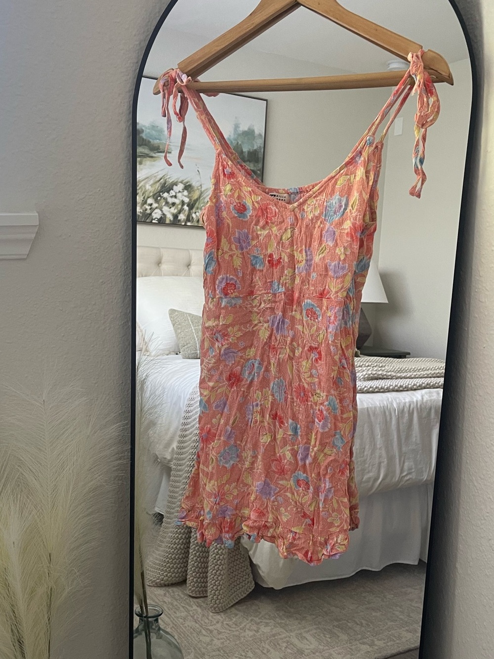 Billabong Coral Pink Floral Tie-Shoulder Mini Dress